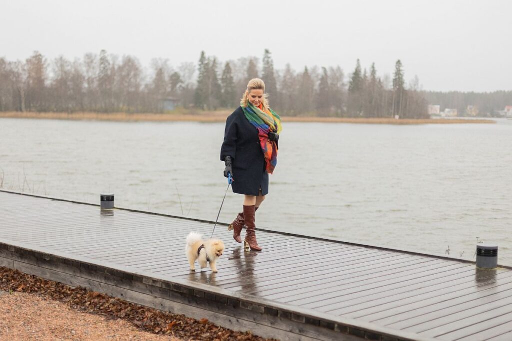 camilla nylund walking with her dog nalle